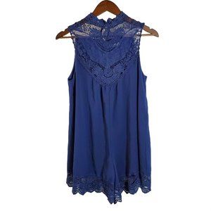 Street Heart Womens Size 10 Blue Embroidered Lace‎ Polyester Sleeveless Romper